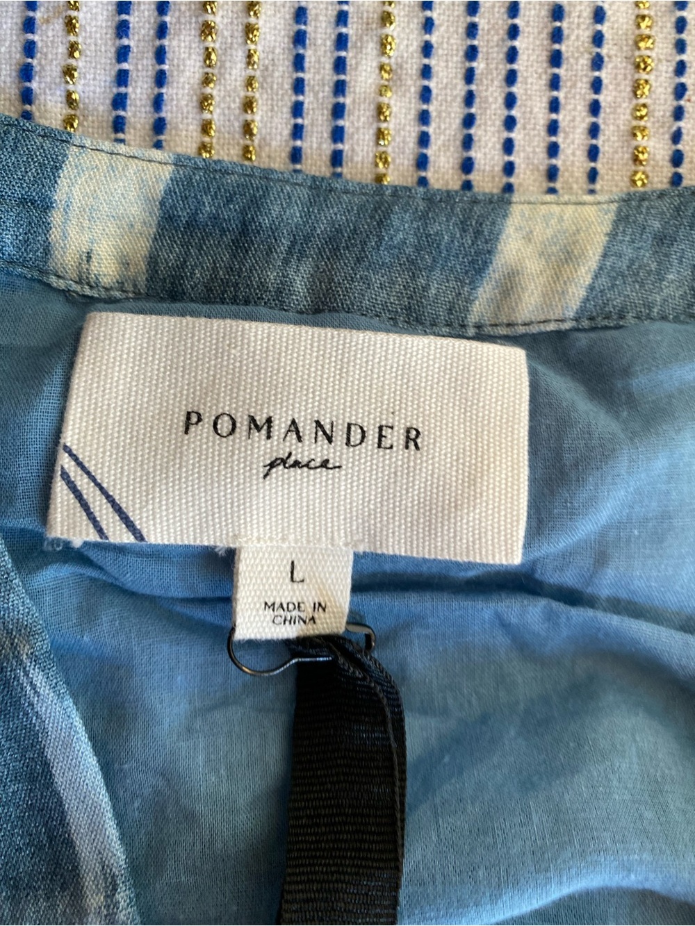 Tuckernuck x Pomander Place Blue Ikat Kenzo Dress Mini Tiered Smocked Cuff Sz L - Picture 8 of 16